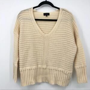 Majorelle Revolve Women Rib Knit Long Sleeves V-Neck Sweater in Cream XS